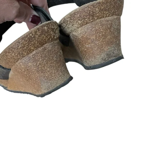 BIRKENSTOCK Papillio Dorothy Graceful Cork Wedge Leather Buckle Sandal Black 10 - Picture 11 of 15